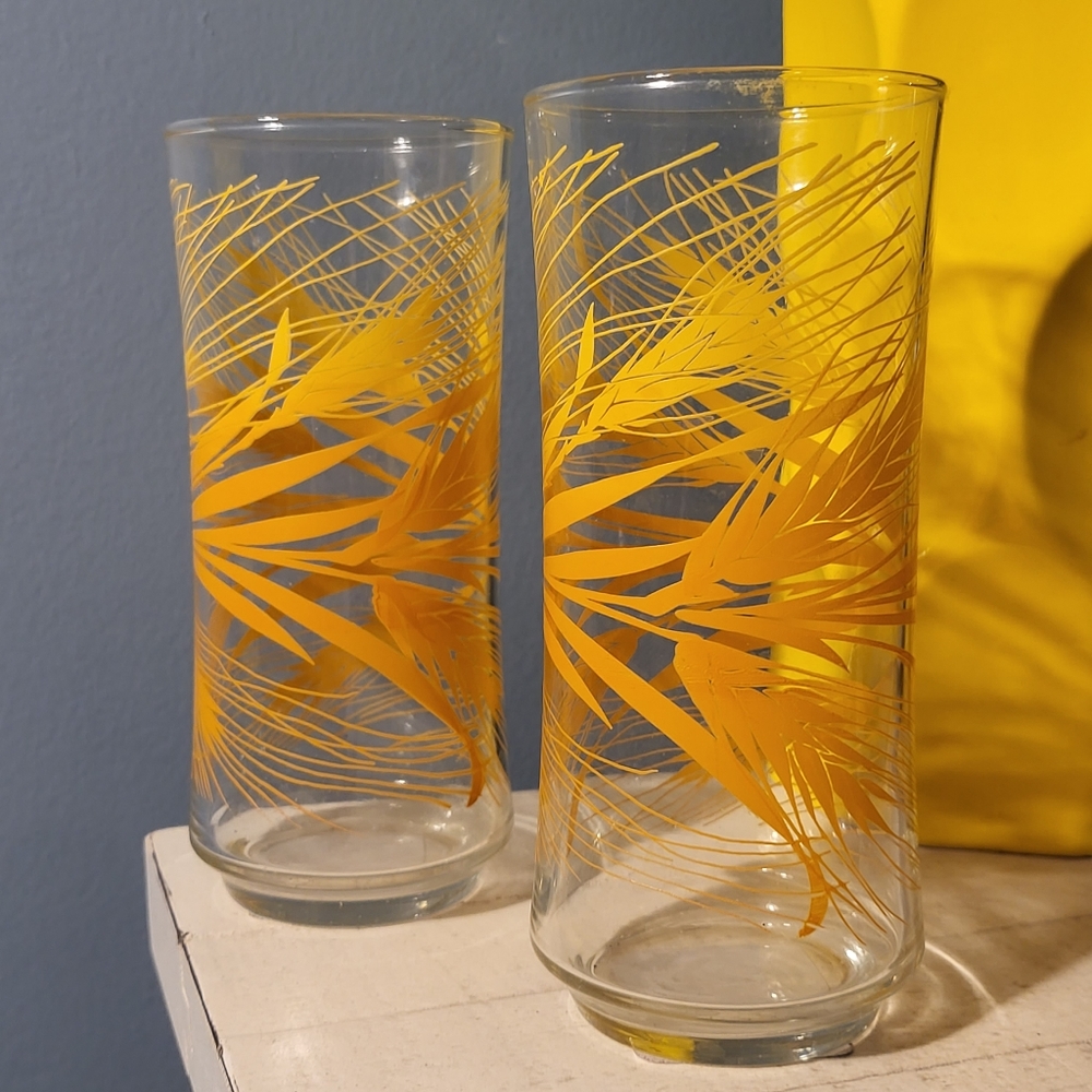 MCM Vintage 2pc Set Libbey Golden Wheat Ice Tea Glasses